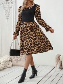 SHEIN Clasi Women Casual Plain Color Splice Long Sleeve Dress Fall Cloth For Women