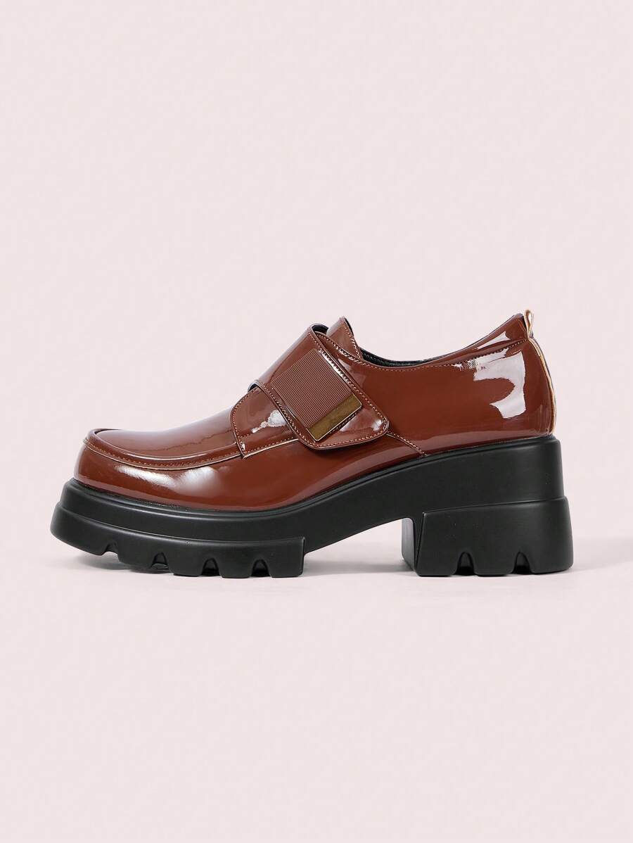 CUCCOO DOLLMOD Women's Outdoor Round Toe Platform Thick Bottom Smooth PU Black Casual & Party Hook And Loop Flats For Christmas And New Year Holiday Vibe Fall And Winter - Brown - View 1