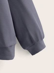 SHEIN 少女爱心印花宽松抽绳卫衣，长袖，秋冬季 - 深灰色 - 查看 4