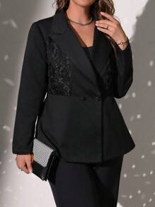 SHEIN Clasi 1 pieza Blazer negro de manga larga con cuello de solapa talla grande para mujer, elegante para el trabajo, otoño/invierno