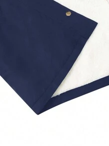 SHEIN LUNE Áo khoác mùa đông dày có mũ trùm đầu cho nữ có cổ lông giữ nhiệt - Màu xanh hải quân - Xem 5