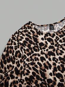 SHEIN EZwear 3Pcs/Set Plus Size Women Casual Leopard & Solid Color Long Sleeve Round Neck Bodysuit For Spring & Autumn, For Winter - Multicolor - View 9