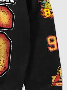 ROMWE MEN Street Life 男士 96 标志印花街头复古连帽运动衫