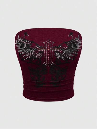 Grunge Punk Kpop Studded Star-Printed Tube Top For Women