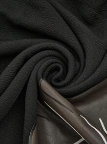 EMERY ROSE 2pcs Solid Color Patchwork Round Neck Long Sleeve Floral Print Casual Top And Pants Set, Plus Size - Black - View 4