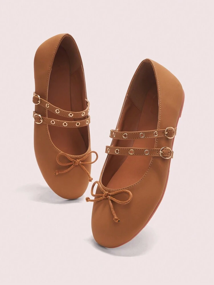 CUCCOO DOLLMOD Solid Color Bow Decor Casual Flat Slip-On Shoes, Suitable For Daily Wear