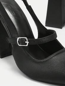 CUCCOO BIZCHIC Women's Basic Simple Black Pointed Toe Chunky Heel Strap Pumps Spring Shoes Spring Break Easter - Black - View 7