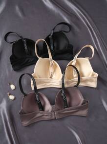 Set de 3 sujetadores para mujeres con diseño especial sin alambres, con relleno y tirantes acolchados de unicolor y simple