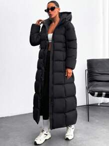 EURMUSE Manteau d'hiver long matelassé extra chaud à capuche zippé de forme silhouette emblématique en A