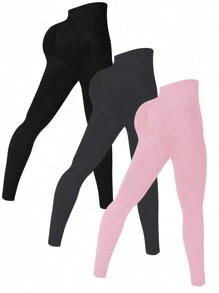 Easithlete Women's Solid Color High Waist Slim Fit Leggings - Multicolor - View 2