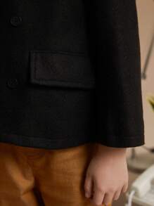 PrepCrw Young Boys Winter School Style Black Christmas Print Fitted Double-Breasted Overcoat - Black - View 5