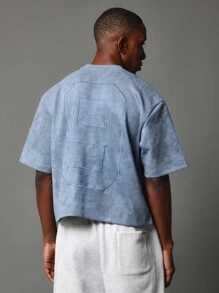 SUMWON Oversized Boxy Fit Jersey T Shirt With Embroidered Logo Number Applique Street Style Festival Summer Casual Comfort Wear - Blue - View 1