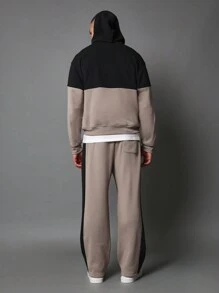 SUMWON Conjunto de 2 piezas con sudadera tipo overhead con bloqueo de color y bordado, y pantalón de chándal con entrepierna caída - Multicolor - Ver 2