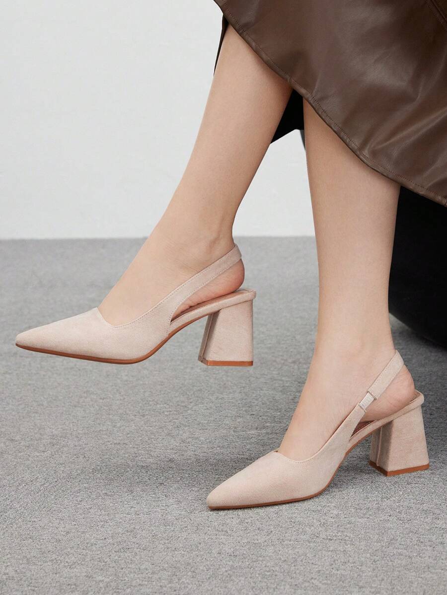 CUCCOO BIZCHIC Apricot Suede Chunky Heel Pointed Toe Slip-On Pumps For Women, Suitable For Commute, Dating, Party, Holiday Spring Shoes Spring Break Easter - Apricot - View 1