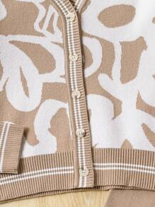 女童时尚可爱图案针织长袖毛衣套装，秋冬 - 卡其色 - 查看 4