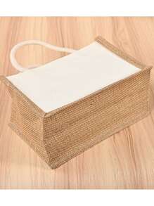 SHEIN 1 Pieza Bolsa de regalo de lona de yute, bolsa de tela de saco reutilizable para viajes diarios, organizador de almacenamiento, bolsa de compras. Bolsa de regalo DIY para bodas, Halloween, fiestas, festivales y pintura para regalos de días festivos, regreso a la escuela, Día de San Valentín - Blanco - Ver 2