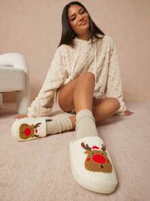 SHUZIA Women Cute Sherpa Furry Christmas Pattern Holiday Slippers - Multicolor - View 4