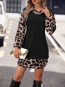 EMERY ROSE Vestido largo de 2 en 1 con estampado de leopardo y manga larga para mujer, conjunto de mujer de otoño de largo maxifalda - Multicolor - Ver 4