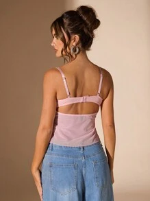 SHEIN BAE Camiseta de encaje floral ajustada estilo Y2K para mujer