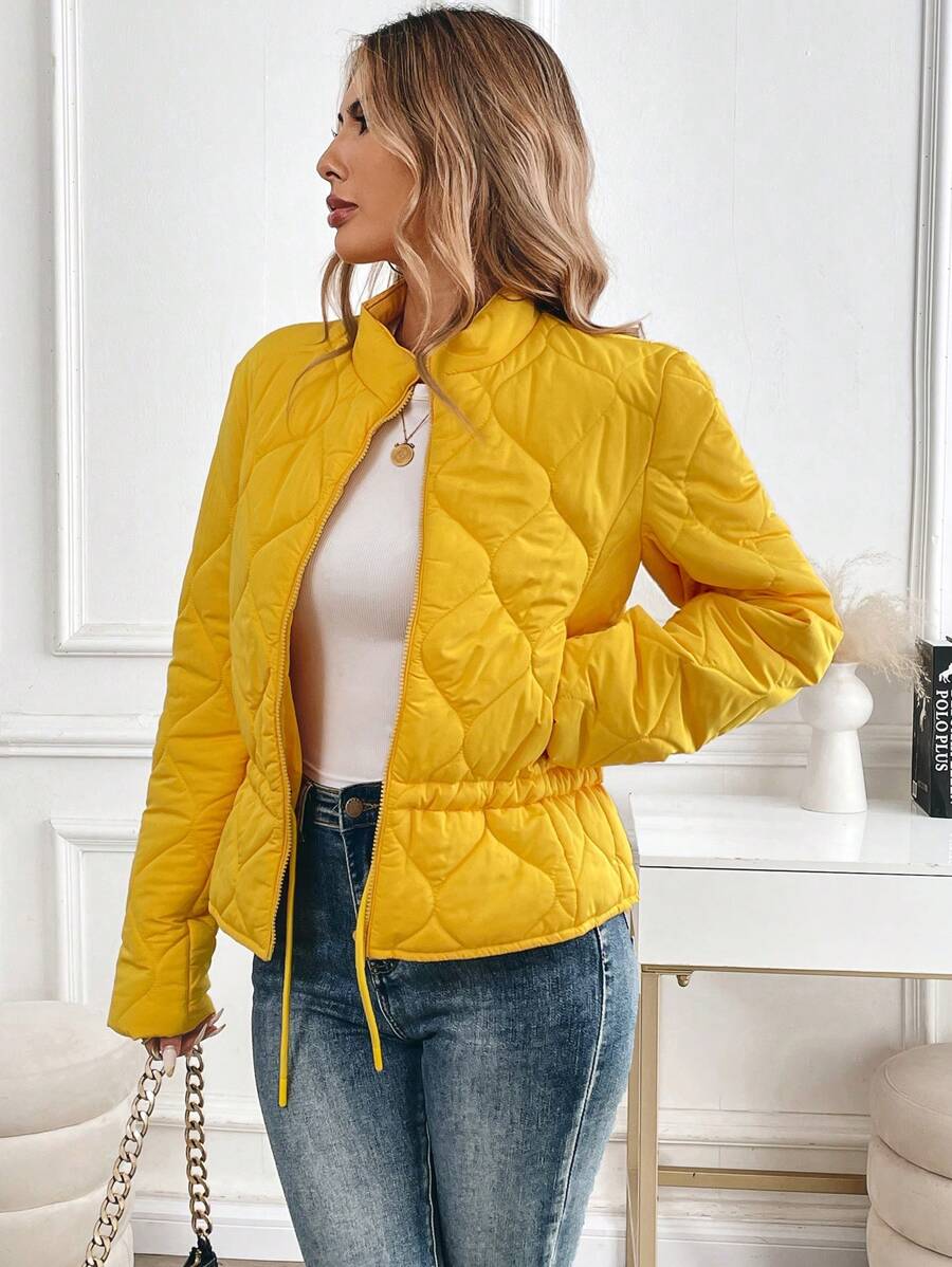 SHEIN Clasi Women's Light Weight Warm Yellow Short Down Jacket, Winter