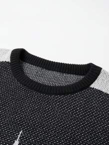 Manfinity EMRG Men's Casual Color Block Patchwork Distressed Street Wear Graphic Color Block Star Pullover Long Sleeve Crew Neck Sweater, Autumn/Winter,For Going Out, Friends