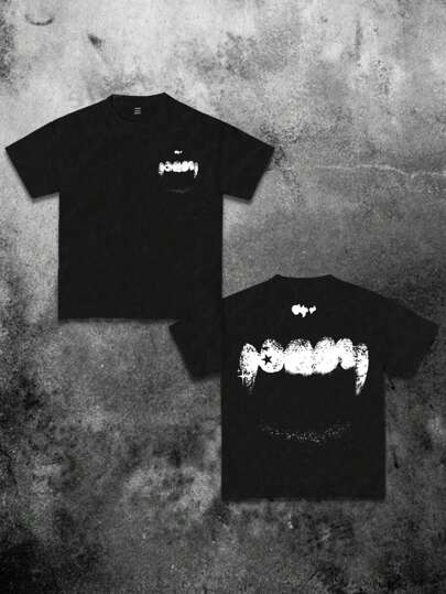 SHEIN Mörk tänder grafisk, tonårspojke Casual mönster kortärmad T-shirt, lämplig för sommaren