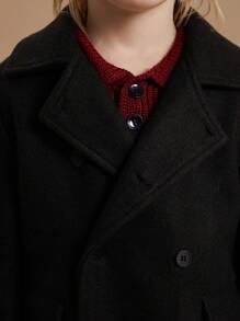 PrepCrw Young Boys Winter School Style Black Christmas Print Fitted Double-Breasted Overcoat - Black - View 7