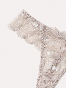 DelicateAllure Floral Lace Underwire Bra & Panty Lingerie Set - Khaki - View 5