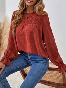 SHEIN LUNE Camisa informal de manga larga con lunares suizos, otoño