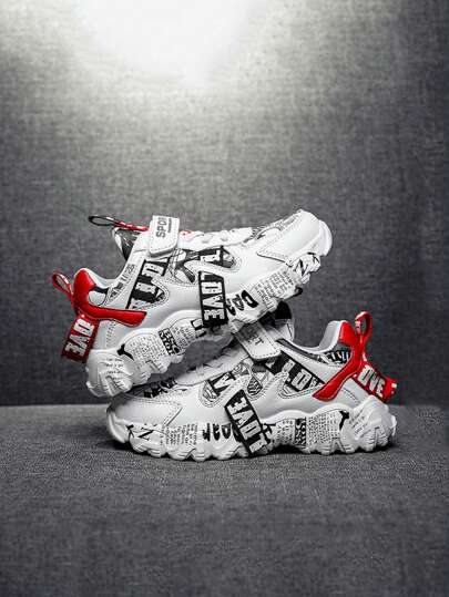 1 双儿童运动鞋，时尚印花皮革表面透气多功能防滑耐用户外休闲运动鞋，舒适减震轻便时尚，适合宝宝彩色运动鞋