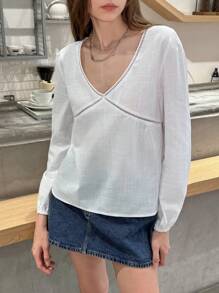 INAWLY Women's Casual Solid Color Lantern Sleeve Blouse, Autumn