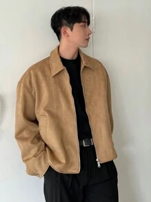 DAZY Khaki Solid Color Men's Jacket, Autumn - Camel - View 7
