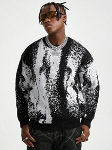 AXEPEAK 男士拼色圆领宽松长袖毛衣，秋冬款