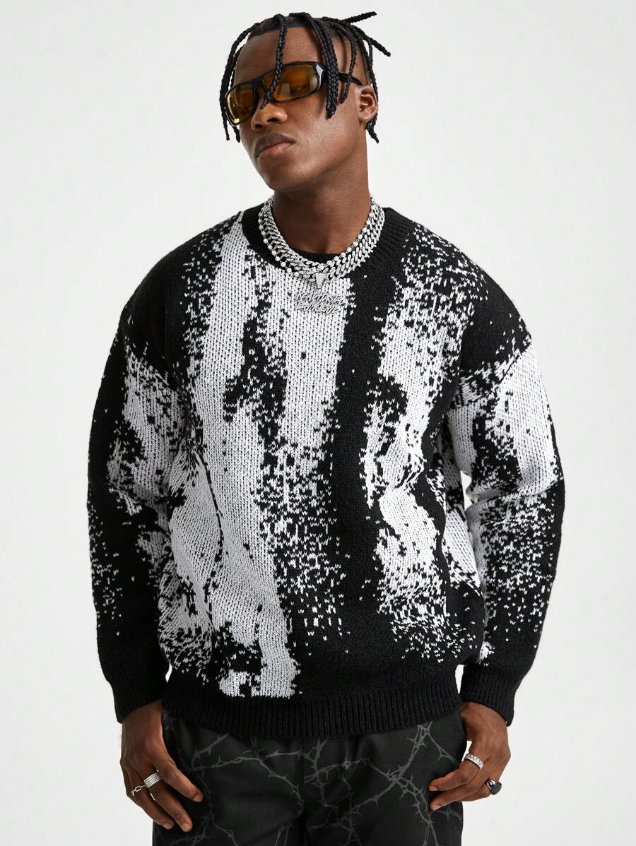 AXEPEAK 男士拼色圆领宽松长袖毛衣，秋冬款