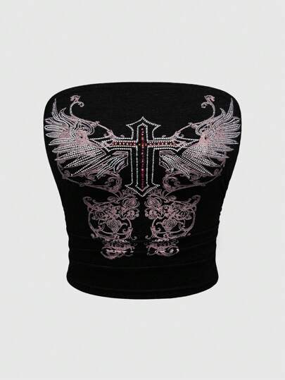 Grunge Punk Embellished Wing Strapless Women Fashion Blouse