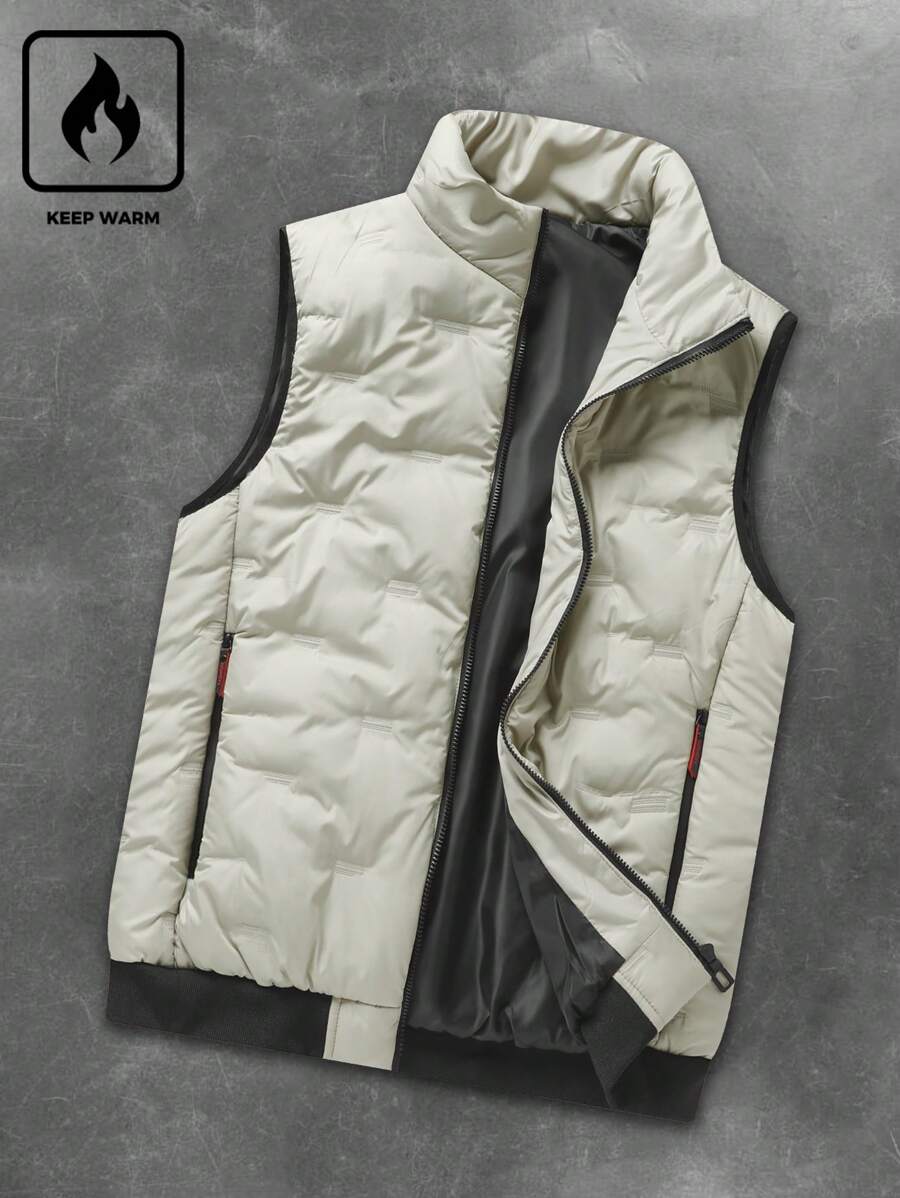 Manfinity Hypemode Men's Casual Loose Zip Front Quilted Vest Jacket For Winter - Apricot - View 1