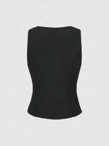 SHEIN MOD Bộ áo vest và váy mini trang trí nơ buộc phía trước phong cách nữ tính - màu đen - Xem 3