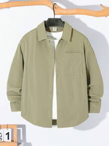 SHEIN قميص رياضي كاجوال للأطفال المراهقين محبوك سادة بياقة منسدلة وأكمام طويلة فضفاضة مع طبعة بأحرف جرافيتي، مناسب للذهاب إلى العمل والمدرسة والأنشطة اليومية العادية والعطلات والرياضة في فصول الربيع والصيف والخريف والشتاء