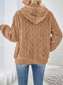 SHEIN LUNE 1 chiếc áo khoác dài tay có mũ trùm đầu màu xám có họa tiết lông mịn có khóa kéo - màu nâu - Xem 4