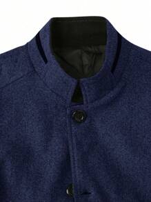 Manfinity Homme Chaqueta casual de cuello alto, abotonadura sencilla y manga larga para hombre para otoño/invierno, tipo abrigo marinero