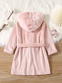 SHEIN Leap Crew Áo choàng hoodie dài tay thêu hình kỳ lân dễ thương cho bé gái có thắt lưng có thể tháo rời, túi đựng, vải nỉ mềm mại và ấm áp, phù hợp cho mùa thu/đông - Màu Hồng baby - Xem 2