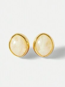 MOTF PREMIUM 1 PAIR WHITE RESIN HORSE EYE DESIGN STUD EARRINGS FOR WOMEN - Gold - View 3