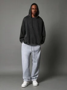 SUMWON 街头风格超大连帽衫，带有几何背部设计，都市休闲套头衫，运动家居服，秋冬运动服 - 黑色 - 查看 5