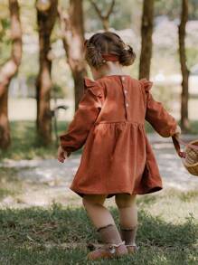 SHEIN Baby Mädchen Kleid mit Cartoon Muster, Herbst/Winter - Kaffeebraun - Übersicht 3