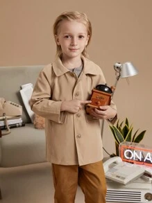 PrepCrw Abrigo trench casual de estilo academia para niños pequeños, de ajuste holgado, de lana, color caqui, para otoño/invierno