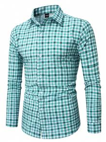 Manfinity EMRG Men's Casual Plaid Front Button Long Sleeve Shirt, Suitable For Autumn