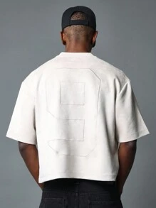 SUMWON Oversized Premium Short Sleeve T Shirt With Embossed Logo Number Casual Streetwear Modern Athletic Crew Neck Summer Fashion - Apricot - View 1