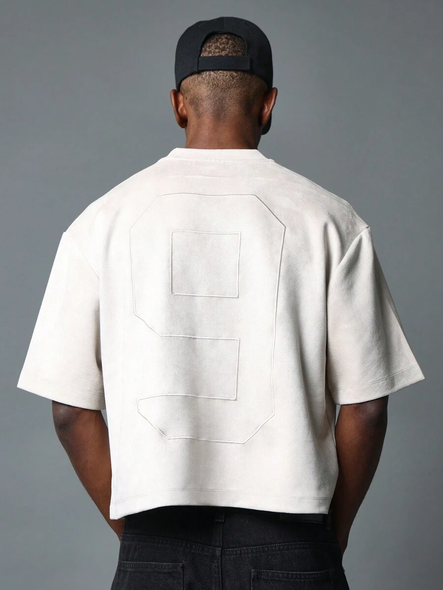 SUMWON Oversized Premium Short Sleeve T Shirt With Embossed Logo Number Casual Streetwear Modern Athletic Crew Neck Summer Fashion - Apricot - View 1