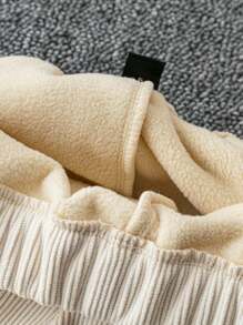 大码女式灯芯绒面料保暖内衬保暖高腰松紧腰宽松休闲裤冬季 - 白色 - 查看 3