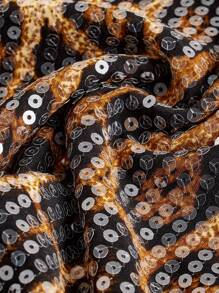 Tween Girls Y2K 豹纹亮片刺绣修身迷你裙，时尚休闲 - 棕色 - 查看 5